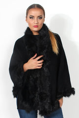 Alena Black Faux Fur Over The Shoulder Jacket-Jackets