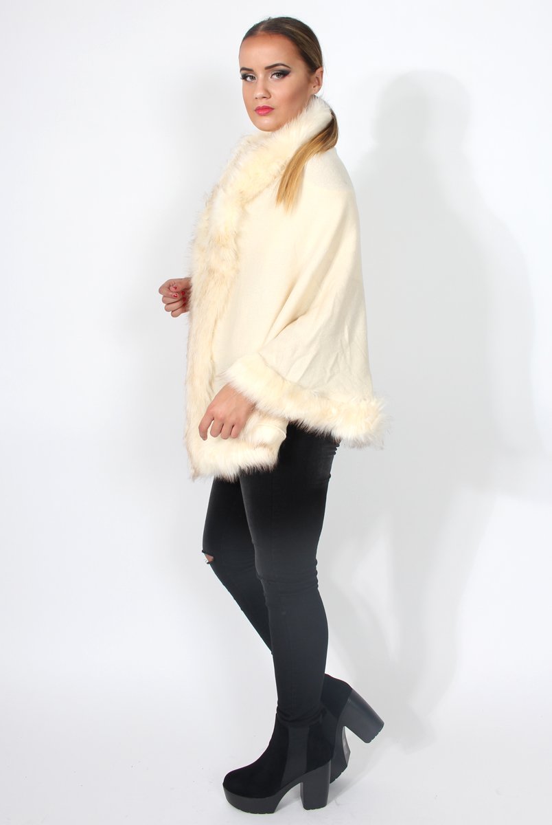 Alena Cream Faux Fur Over The Shoulder Jacket-Jackets