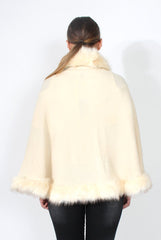 Alena Cream Faux Fur Over The Shoulder Jacket-Jackets
