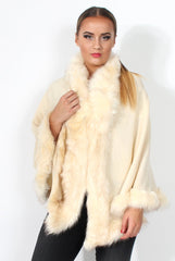 Alena Cream Faux Fur Over The Shoulder Jacket-Jackets