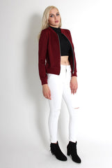 Alexus Wine Zip Front Bomber Jacket-Jackets