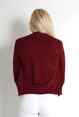 Alexus Wine Zip Front Bomber Jacket-Jackets