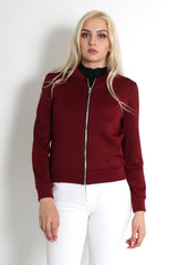 Alexus Wine Zip Front Bomber Jacket-Jackets