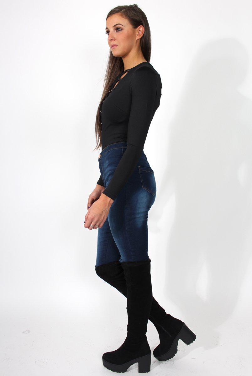 Alia Black Tie Front Bodysuit-Bodysuits