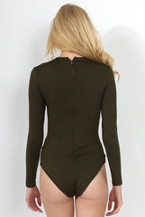 Alia Khaki Tie Front Bodysuit-Bodysuits