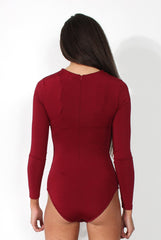 Alia Wine Tie Front Bodysuit-Bodysuits