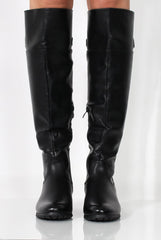 Alice Black PU Buckle Over The Knee Boots-Boots