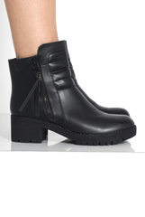 Alisha Black Zip Biker Ankle Boots-Boots
