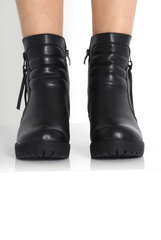 Alisha Black Zip Biker Ankle Boots-Boots