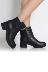 Alisha Black Zip Biker Ankle Boots-Boots