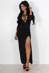 Alizah Black Tie Front Maxi Dress-Dresses