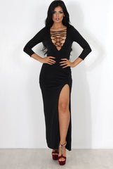 Alizah Black Tie Front Maxi Dress-Dresses