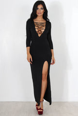 Alizah Black Tie Front Maxi Dress-Dresses