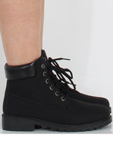 All Black Faux Leather Trim Hiker Boots - Dakota-Boots