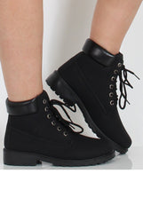 All Black Faux Leather Trim Hiker Boots - Dakota-Boots