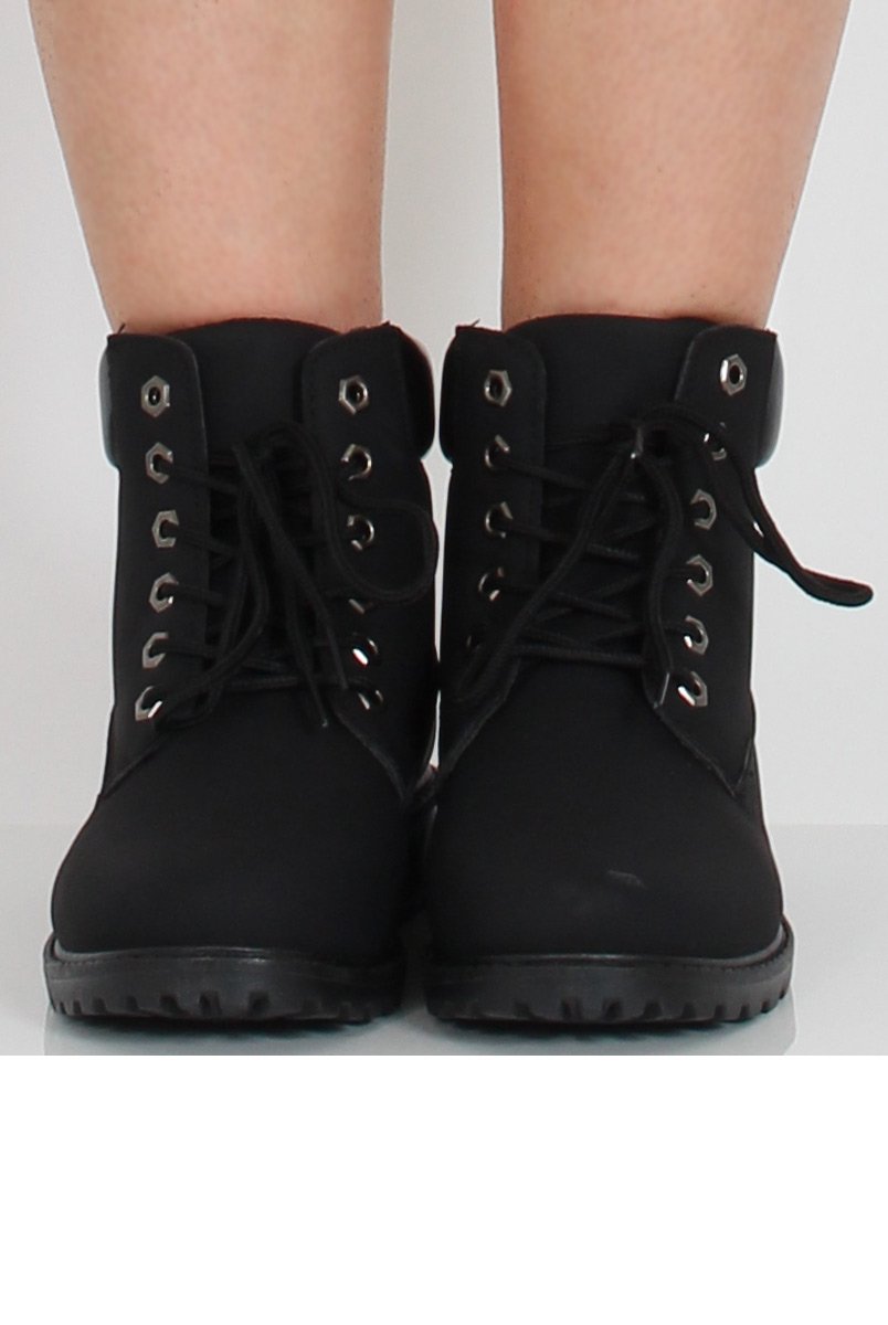 All Black Faux Leather Trim Hiker Boots - Dakota-Boots