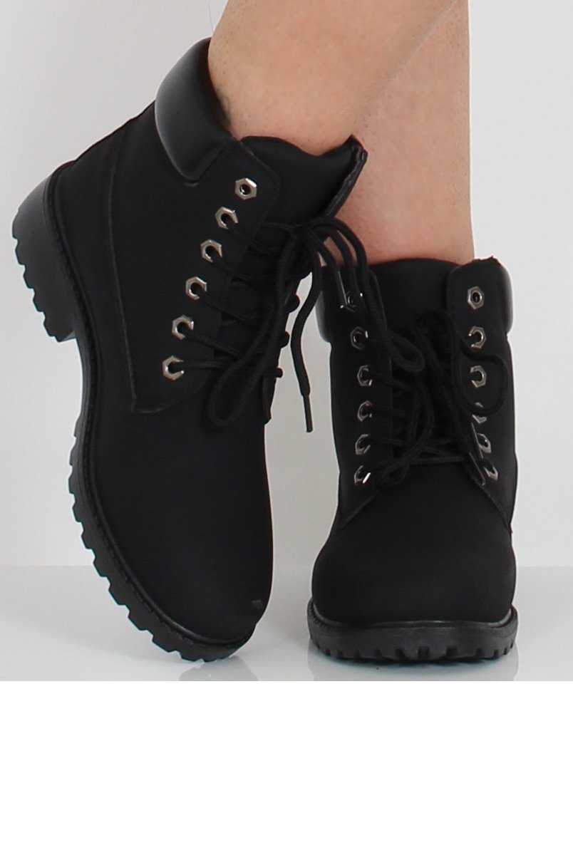 All Black Faux Leather Trim Hiker Boots - Dakota-Boots