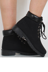 All Black Faux Leather Trim Hiker Boots - Dakota-Boots