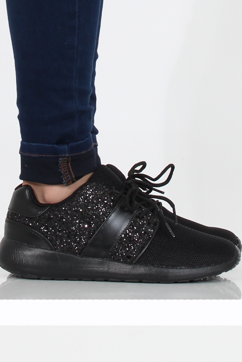 All Black Glitter Trainer - Rio-Trainers