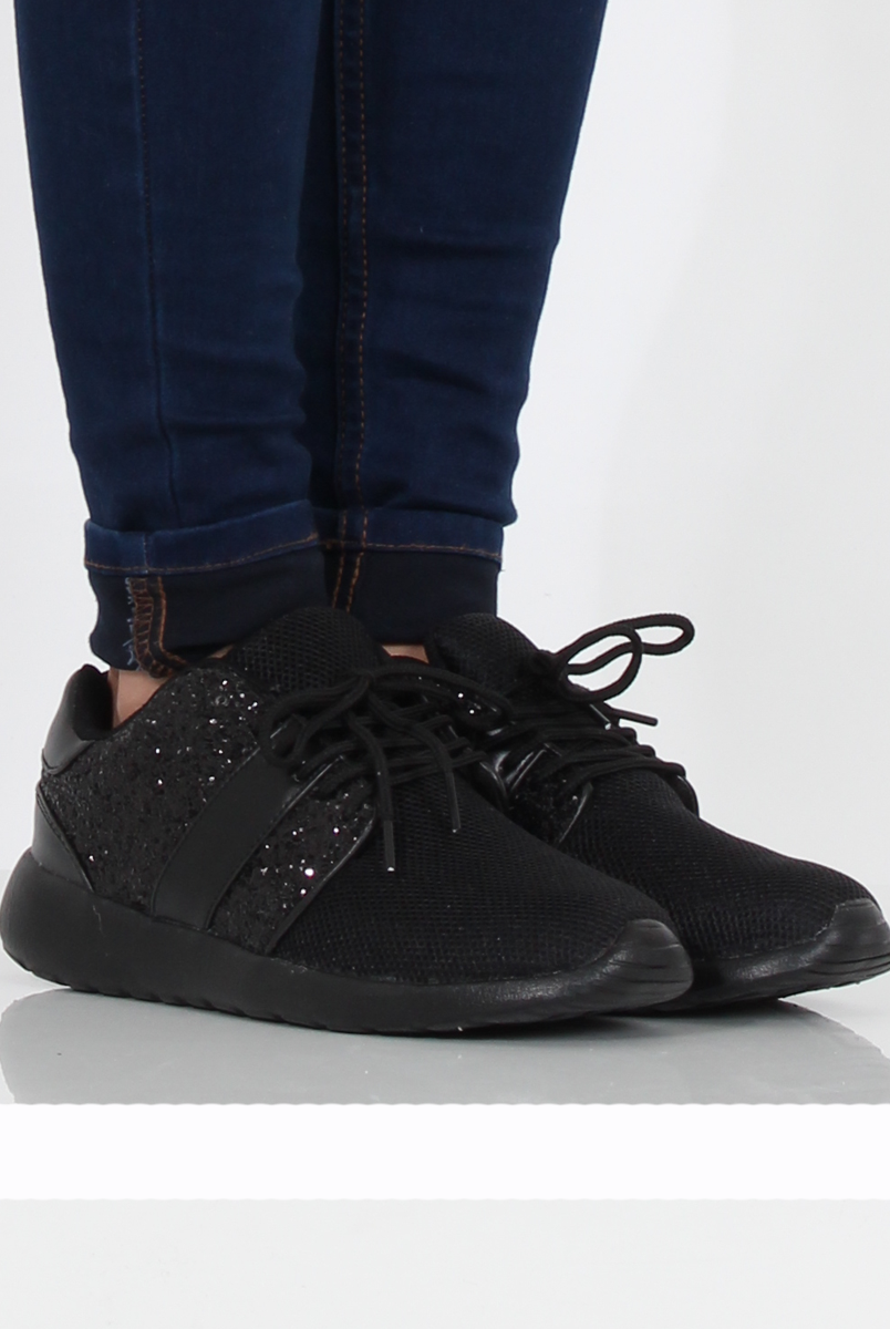 All Black Glitter Trainer - Rio-Trainers