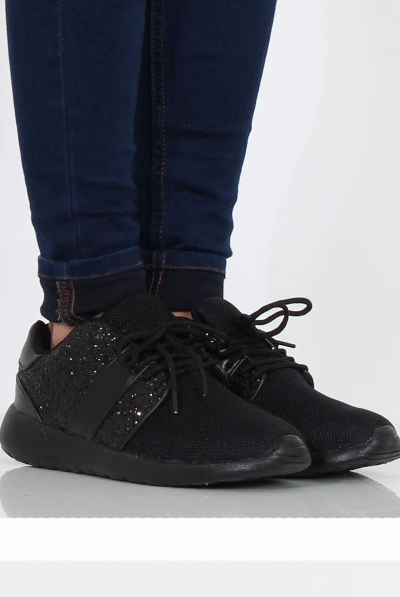 All Black Glitter Trainer - Rio-Trainers