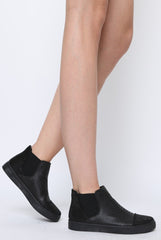 All Black Snakeskin Diamante High Top Trainers - Kaia-Trainers