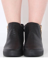 All Black Snakeskin Hightop Trainer - Tracey-Tops