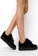 All Black Suede Lace Up Creepers - Fatima-Shoes