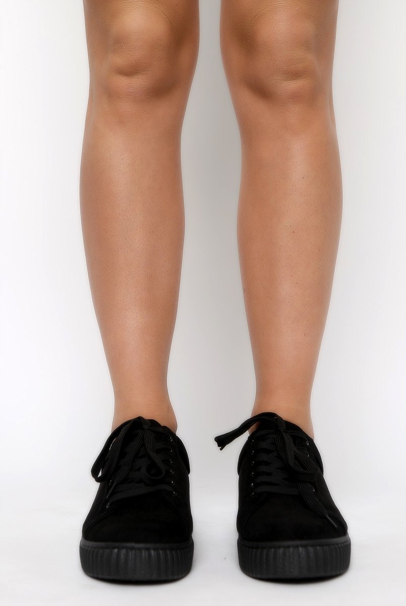 All Black Suede Lace Up Creepers - Fatima-Shoes