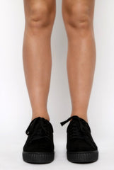 All Black Suede Lace Up Creepers - Fatima-Shoes