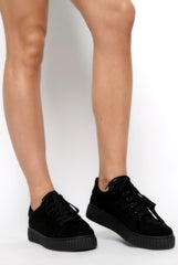 All Black Suede Lace Up Creepers - Fatima-Shoes
