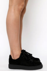 All Black Suede Lace Up Creepers - Fatima-Shoes