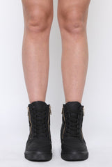 All Black Wedged Diamante Trainers - Adriana-Trainers