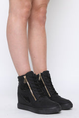 All Black Wedged Diamante Trainers - Adriana-Trainers