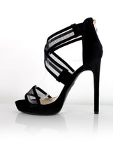 Allen Black Mesh Strappy Heels-Heels