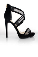 Allen Black Mesh Strappy Heels-Heels