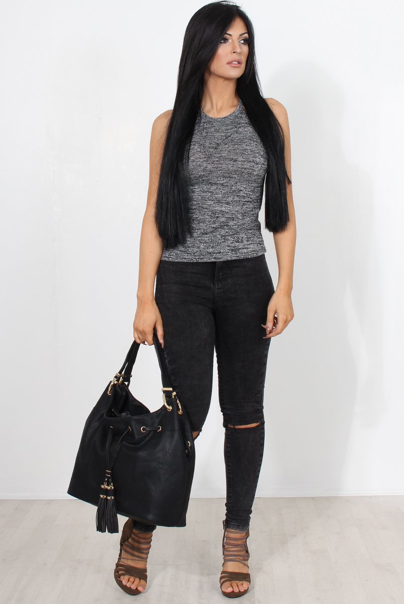 Alli Grey High Neck Top-Tops