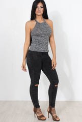 Alli Grey High Neck Top-Tops