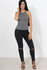 Alli Grey High Neck Top-Tops
