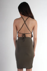 Allisa Khaki Rushed Side Dress-Dresses