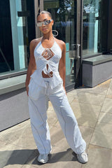 White Toggle Parachute Cargo Trousers - Alura