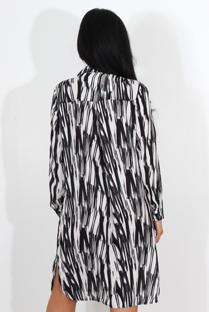 Alva Black & White Shirt Dress-Dresses