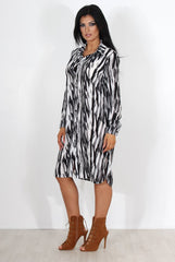 Alva Black & White Shirt Dress-Dresses