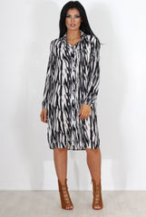 Alva Black & White Shirt Dress-Dresses