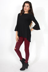 Alyssa Black Split Back Bell Sleeve Top-Tops