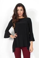 Alyssa Black Split Back Bell Sleeve Top-Tops