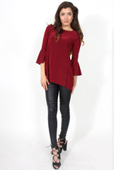 Alyssa Wine Split Back Bell Sleeved Top-Tops