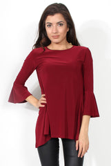 Alyssa Wine Split Back Bell Sleeved Top-Tops