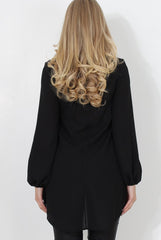 Amber Black Pussy Bow Neck Top-Tops