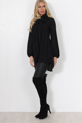 Amber Black Pussy Bow Neck Top-Tops